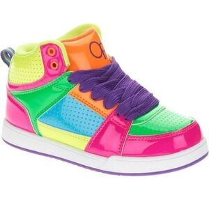 OP Ocean Pacific Neon Retro Girls High Top Sneakers Skater Shoes Size 4